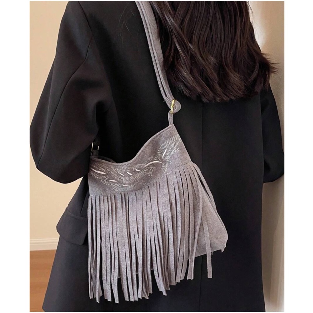 Boho Fringe Vegan Suede Hobo Shoulder Crossbody bag - Picture 12 of 12